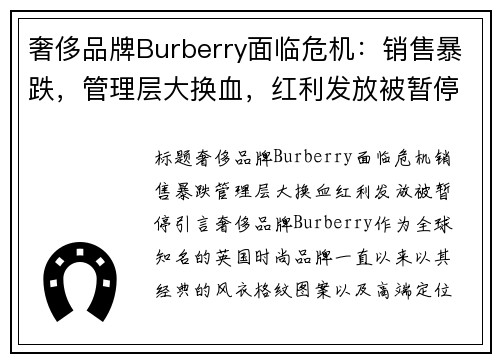 奢侈品牌Burberry面临危机：销售暴跌，管理层大换血，红利发放被暂停