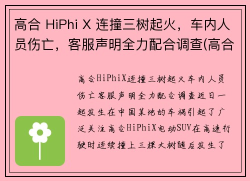 高合 HiPhi X 连撞三树起火，车内人员伤亡，客服声明全力配合调查(高合hiphix百度百科)